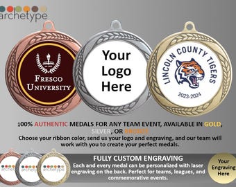 GOLD/Wreath Medal | Custom Medals | Team Medal | Made to Order | Participation Award | Engraved Medal | Gold | Silver | Bronze