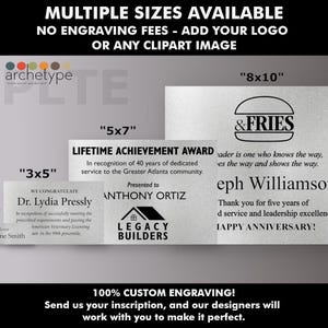 PLTE/Silver | Engraved Metal Plate | Plate | Multiple Sizes | Custom Engraving | Custom Size | No Engraving Fee