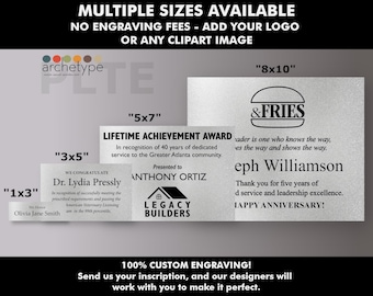 PLTE/Silver | Engraved Metal Plate | Plate | Multiple Sizes | Custom Engraving | Custom Size | No Engraving Fee
