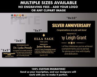 PLTE/Black (Gold Lettering) | Engraved Metal Plate | Plate | Multiple Sizes | Custom Engraving | Custom Size | No Engraving Fee