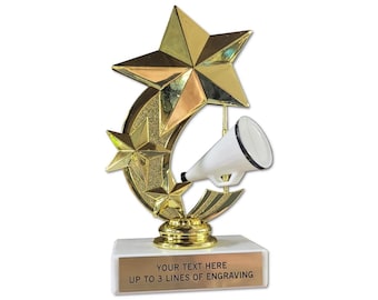 Cheerleading Trophy with Spinning Megaphone, Customizable | Small Trophy | Participation | Free Engraving | Personalization | Cheer