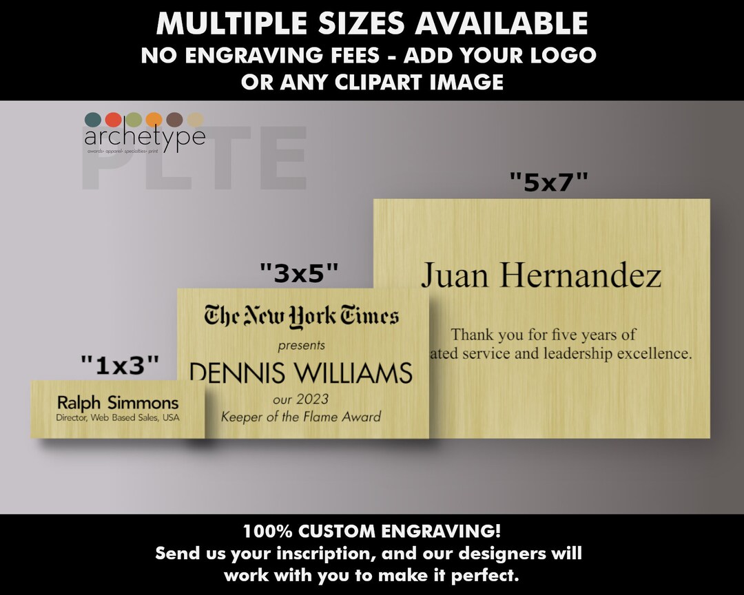 Plte/gold Engraved Metal Plate Plate Multiple Sizes Custom Engraving