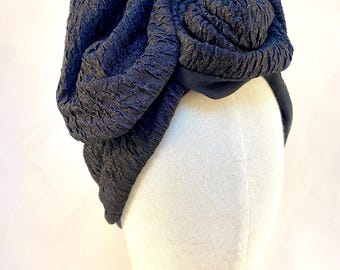 Large JP turban, black and gold fabric
