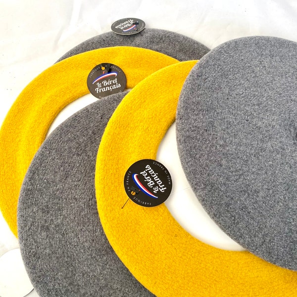 Béret en laine jaune safran ou gris