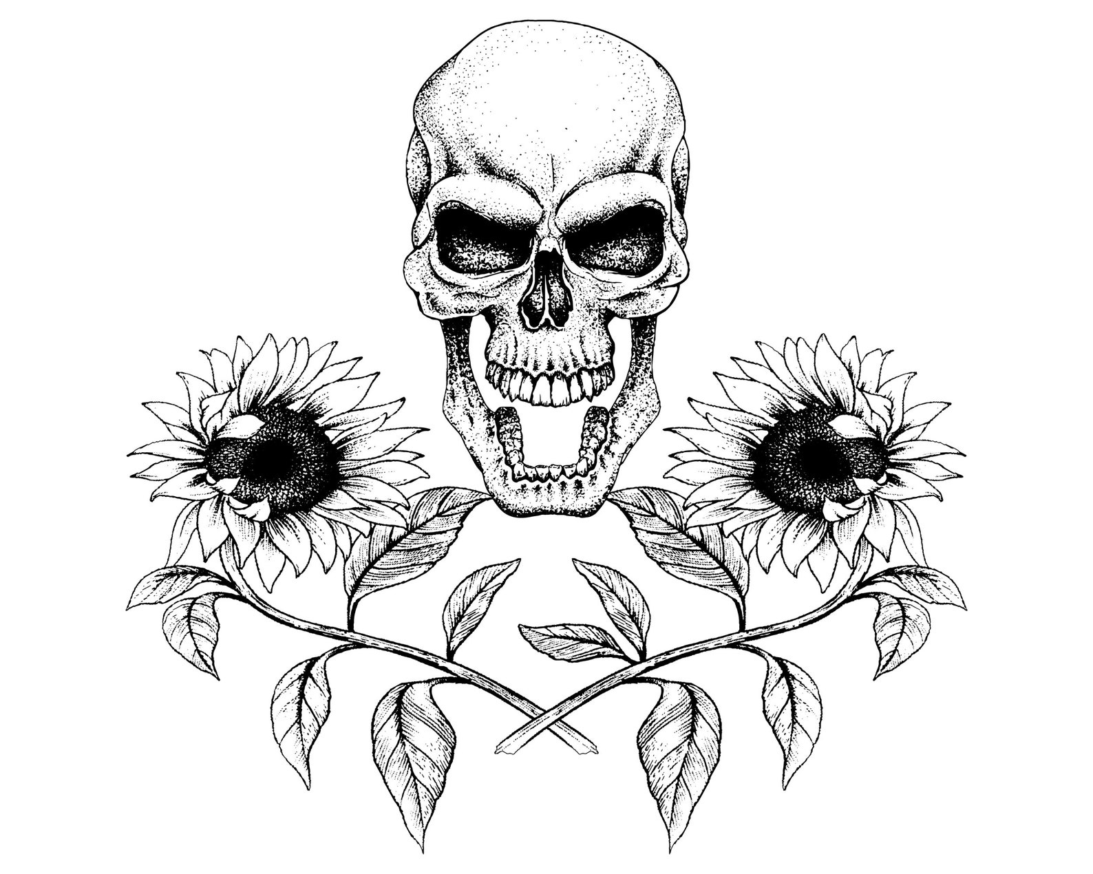 Skull with sunflowers Skull with flowers sunflower SVG | Etsy