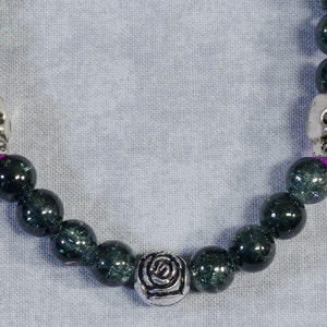 Skull & Rose Necklace and Earrings: Charcoal Crackle Glass Jewelry Set