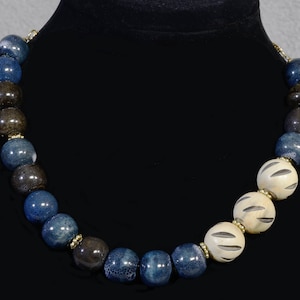 wood accent dark blue ceramic necklace
