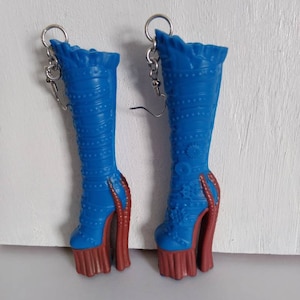 Blue Barbie boots/doll earrings/ barbie accessories as jewelry/repurposed doll items/upcycling doll shoes/fun fantastic fashion/great gift