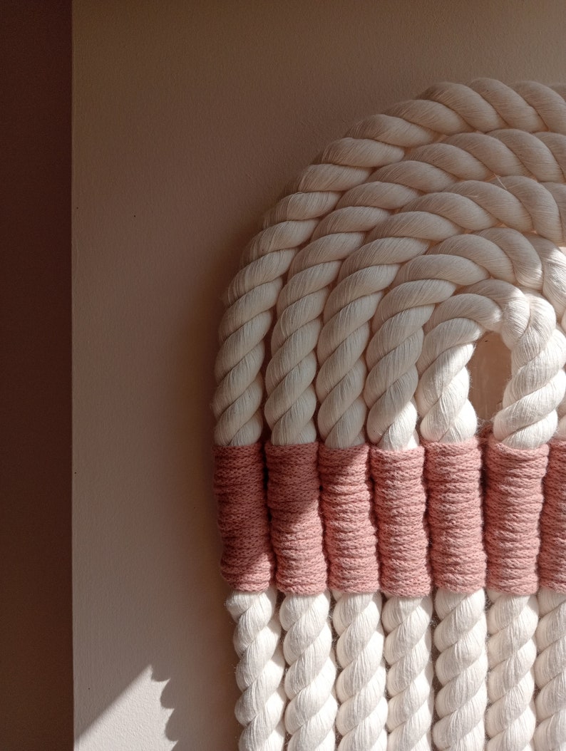 Curved Rope Wall Hanging: Blush Pink Fiber Art, Coastal Decor - Etsy