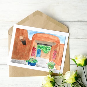 Santa Fe Watercolor Greeting Card (5 x 7 in). Santa Fe Southwest Inn. Greetings, Birthday, Wedding, Holiday, Graduation, Thank-You, Sympathy