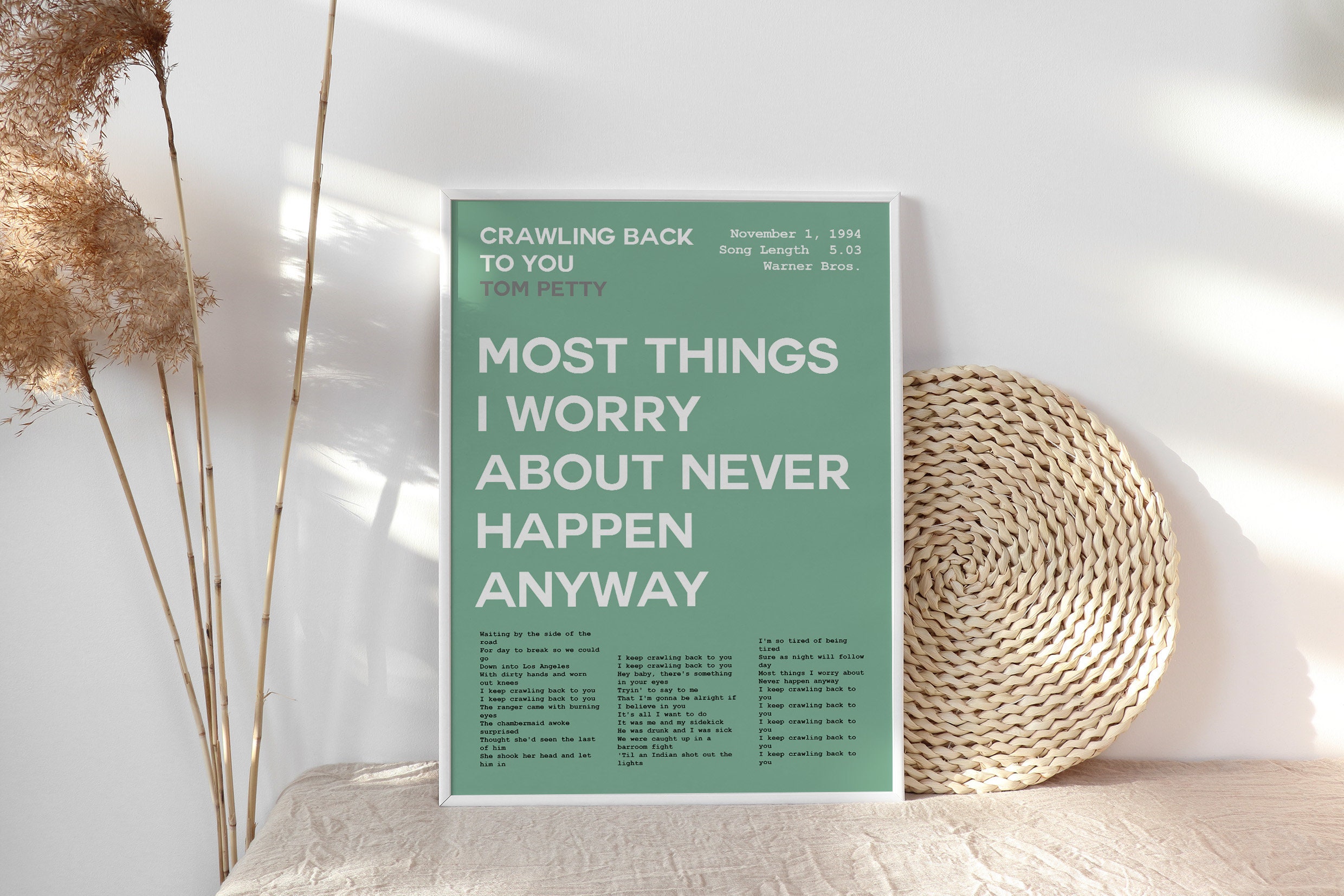 Tom Petty Poster Crawling Back To You Lyrics Tom Petty Etsy