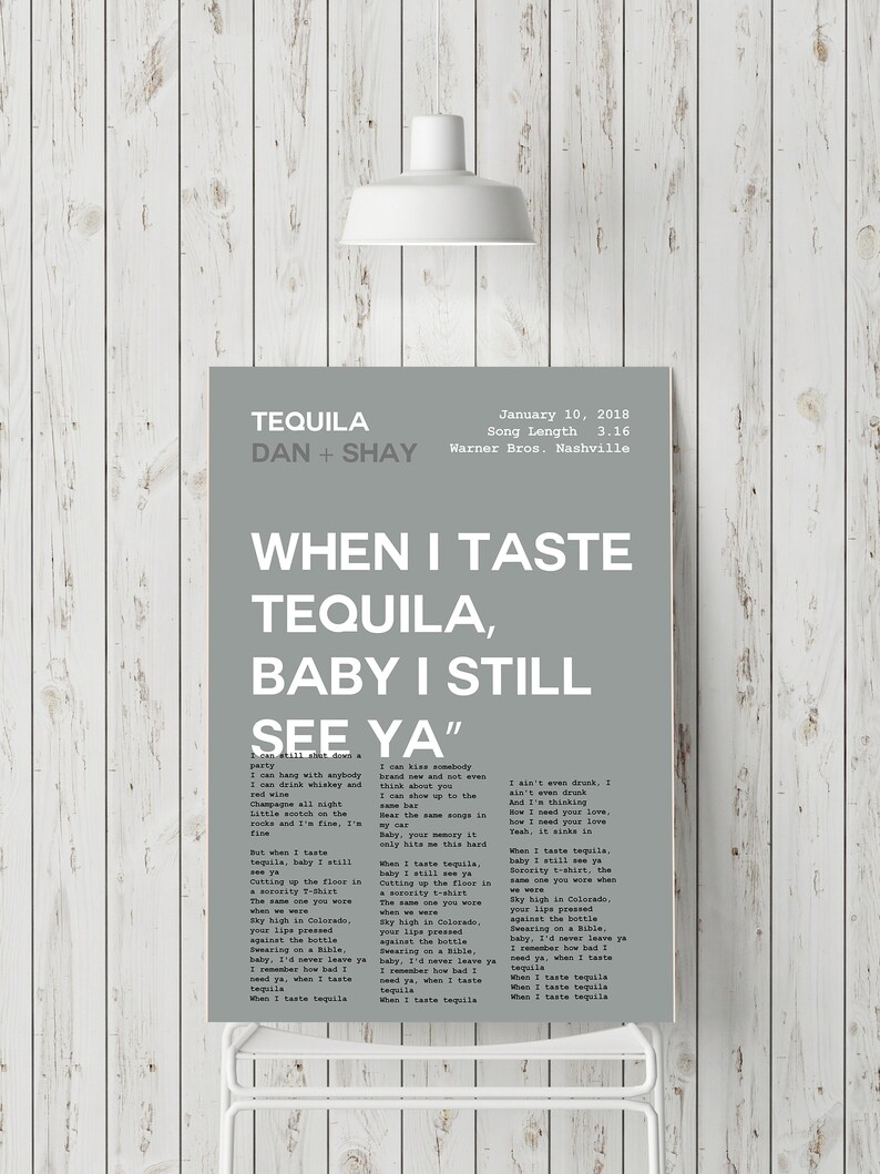 Dan Shay Poster Tequila Poster Tequila Lyrics Dan Shay Etsy