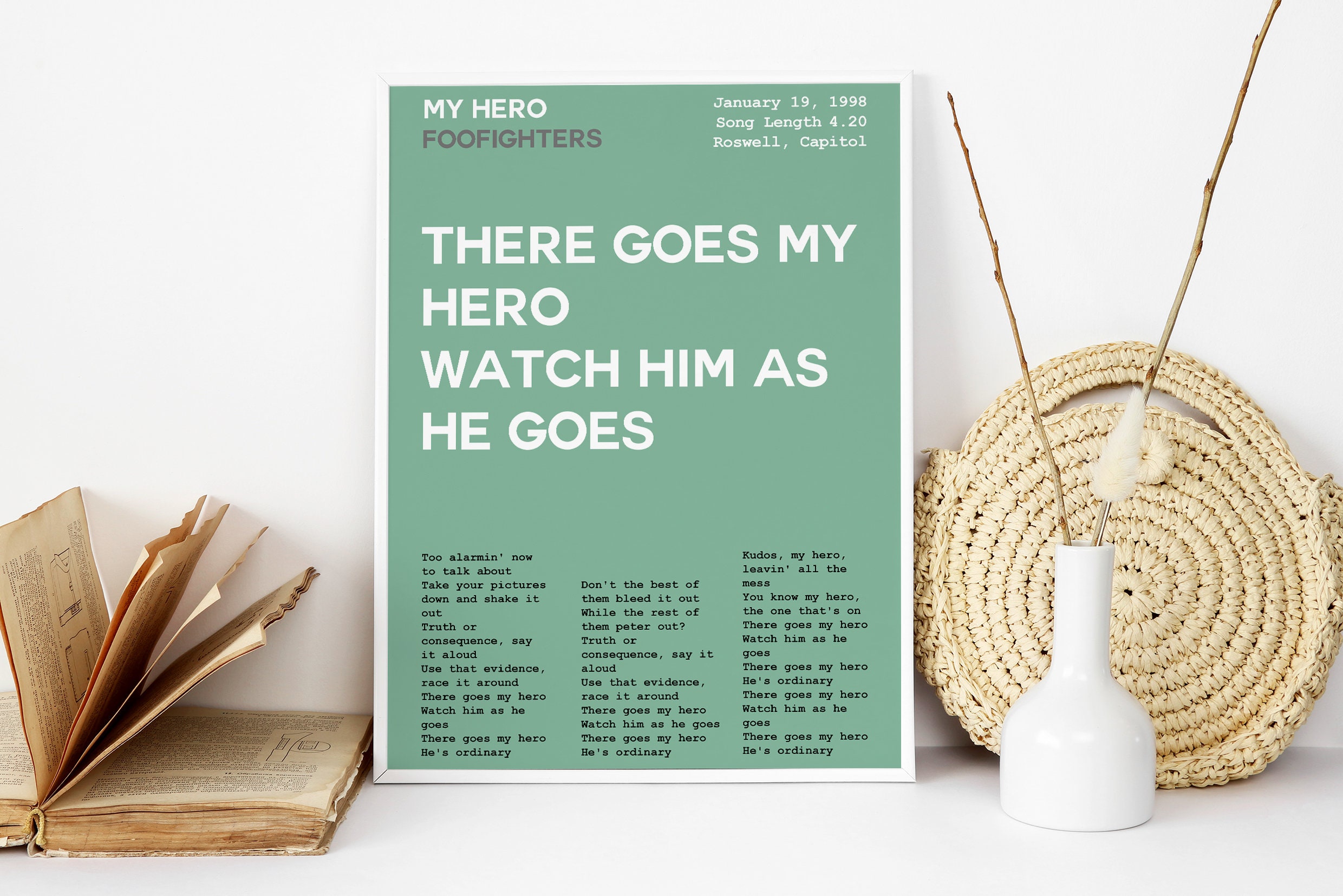 My Hero Lyrics Poster Foo Fighters