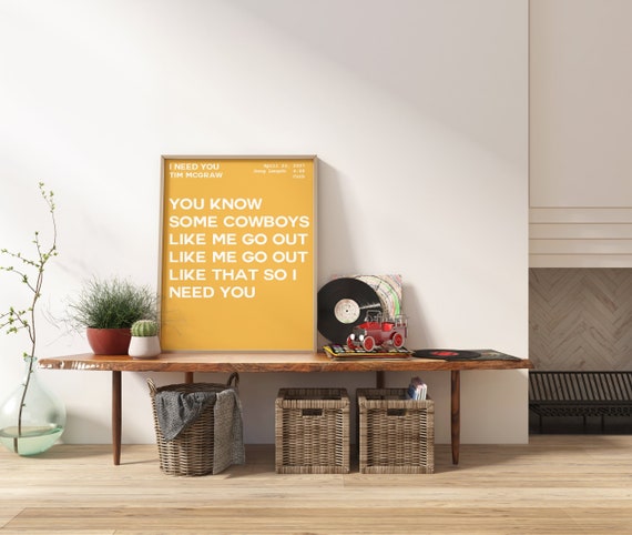 I Need You Poster Tim Mcgraw Poster I Need You Lyrics Music - Etsy UK