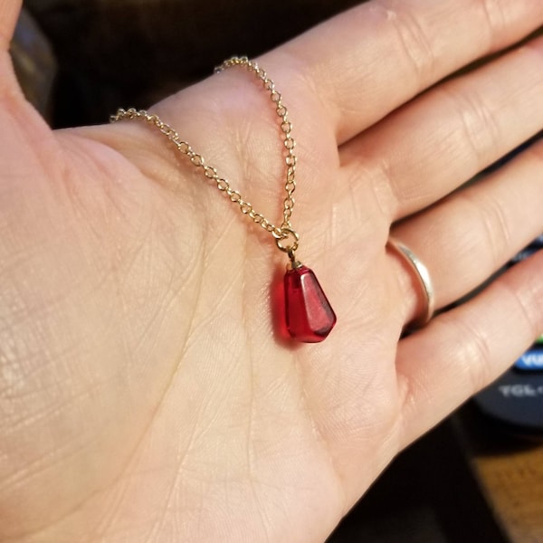 Pomegranate Seed Charm Pendant Necklace Red