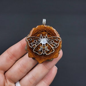 Moonstone Moth Pinecone Pendant Necklace