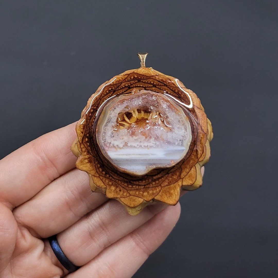 Crystal Geode Slice Pinecone Pendant Necklace - Read Item Description ...
