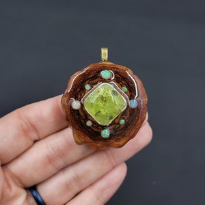 Peridot and Opal Pinecone Pendant Necklace