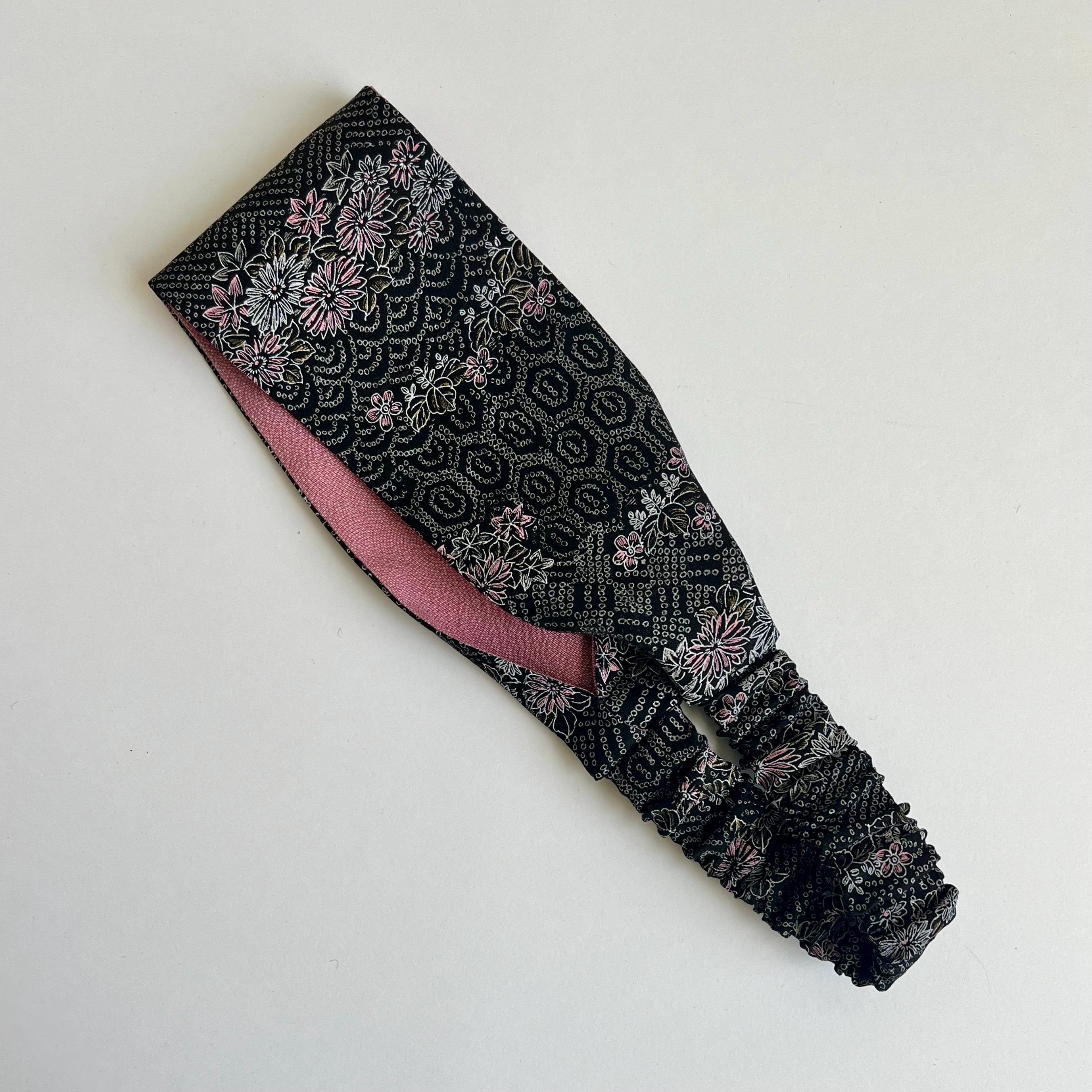 Elegant unique Kimono fabric Japanese Headband - Red and Black Japanese Cotton Head Scarf: Black Red Floral Print Tie - Etsy main image 2