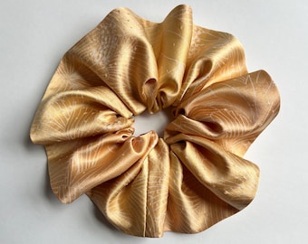 Kimono Silk Scrunchie: Hair Tie, Vintage Japanese Fabric, Super Soft and Silky Golden Yellow Gradient Silk, Large Floral Print