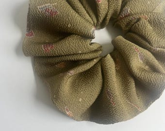 Kimono Silk Scrunchie: Hair Tie, Vintage Fabric, Green Tea Chirimen Silk