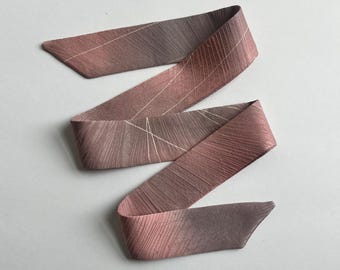 Kimono Silk Scarf: Floral Skinny Scarf, Hair Tie, Purse Accessory, Dusty Pink to Gray Gradient Silk