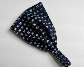 Diadema boho para hombre: algodón japonés, estilo unisex, kanji plateado, espirales Uzumaki
