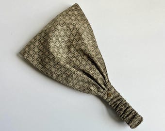 Diadema de algodón japonés: diseño de hoja de cáñamo Asanoha - estilo boho unisex, gris beige.