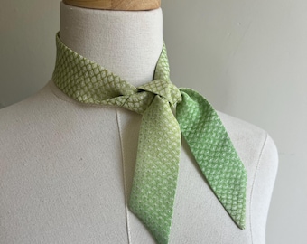 Kimono Silk Scarf: Skinny Scarf, Hair Tie, Purse Accessory, Kanoko Weave Light Green Gradient Silk