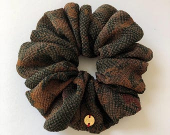 Kimono Scrunchie Silk Hair Tie Hair Cloud Gift for Women Gift for Her Made in USA Vintage Japanese Silk Deep Green & Copper Chirimen Silk