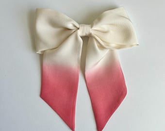 Kimono Silk Bow Barrette: Large Vintage Japanese Hair Clip, Hair Tie, Cream to Pink Ombré Silk