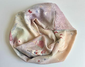 Kimono Silk Infinity Scarf: Twisted Snood, Fans on Pastel Silk