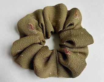 Kimono Silk Scrunchie: Hair Tie, Vintage Fabric, Green Tea Chirimen Silk