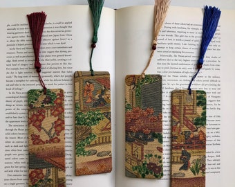 Kimono Silk Bookmarks Japanese Scenery Vintage Silk Bookmark Handmade Gift for Readers Gift for Teachers & Students Gift for Book Lovers