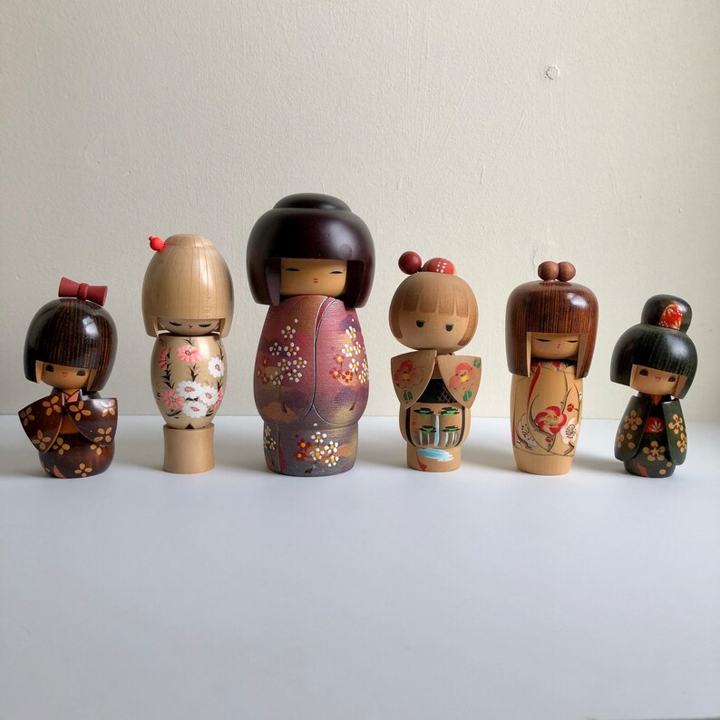 Kokeshi Doll Vintage Japanese Wooden Doll Floral & Etsy