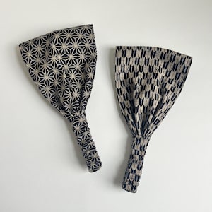 Japanese Cotton Headband: Wide Boho Style - Men's Unisex Hairband, Choose Navy/Beige Asanoha Hemp Leaf or Arrows