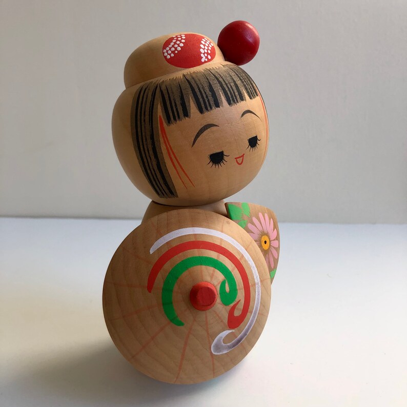 Kokeshi Doll Vintage Japanese Wooden Doll Umbrella and Etsy