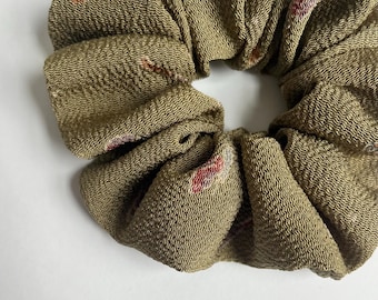 Kimono Silk Scrunchie: Hair Tie, Vintage Fabric, Green Tea Chirimen Silk