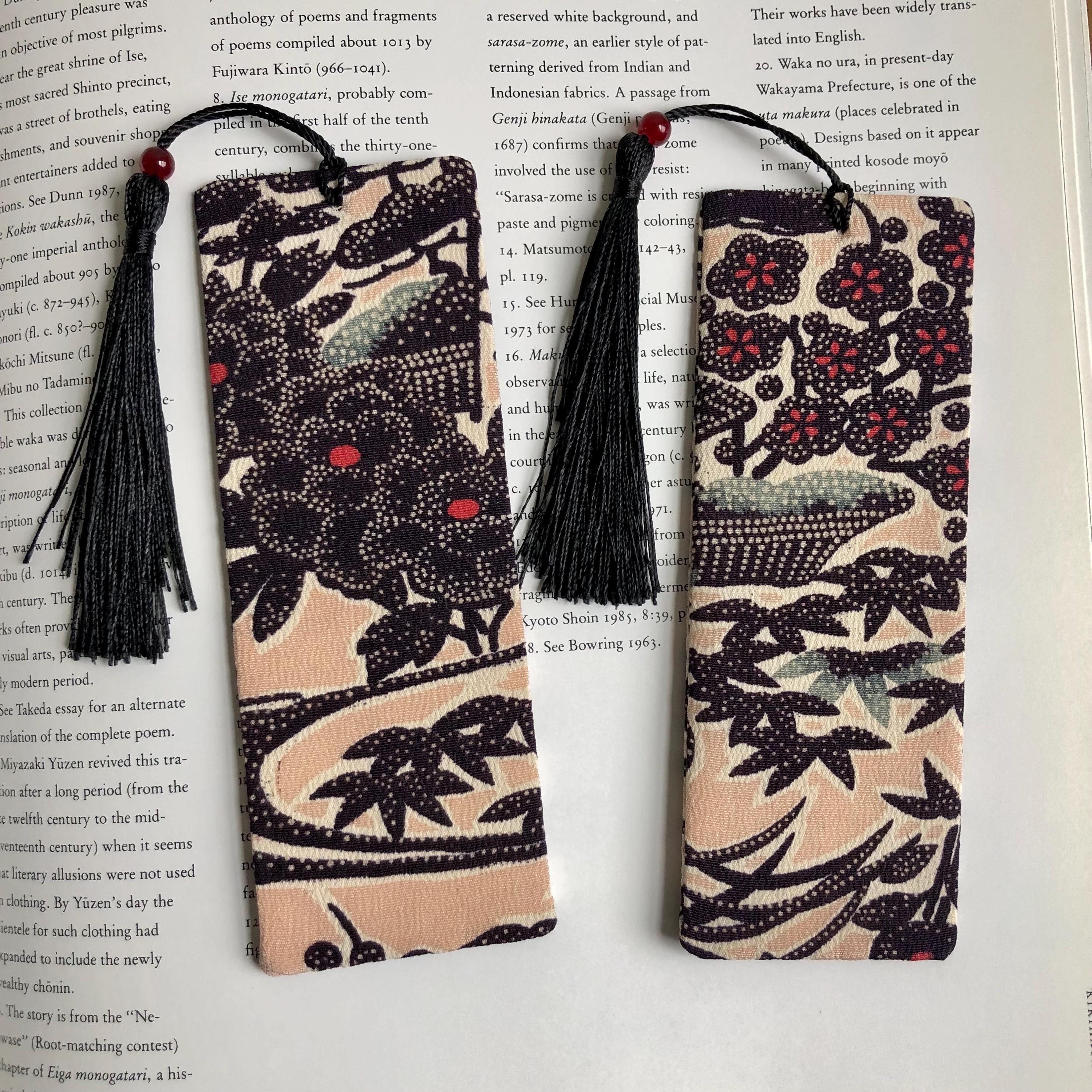 Kimono Vintage Japanese Silk Bookmark Gift for Readers Teachers Students Gift for Book Lovers Reader Sakura Peony Florals on Light Pink Silk