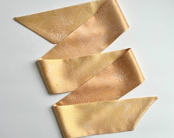 Kimono Silk Scarf: Floral Skinny Scarf, Hair Tie, Purse Accessory, Super Soft and Silky Golden Yellow Gradient Silk, Large Floral Print