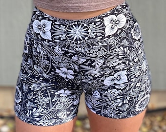 COLORADO WILDFLOWERS biker shorts - cottagecore style / unique yoga clothes / festival style / trippy floral / all over print