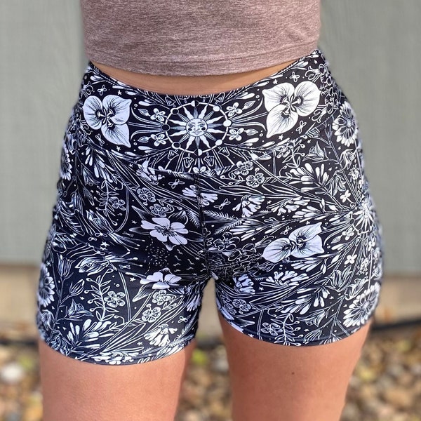 COLORADO WILDFLOWERS biker shorts - cottagecore style / unique yoga clothes / festival style / trippy floral / all over print