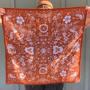 COLORADO WILDFLOWERS 21x21” bandana - rust orange / state lover gift / botanical illustration / wildflower neckerchief / floral headscarf