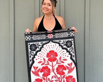 PERSIAN ROSE yoga mat - antique floral / intricate pattern / red white black / botanical decor / unique maximalist / sublimated