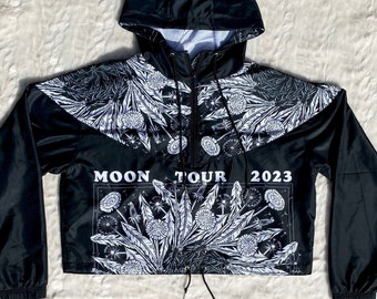 MOON TOUR 2023 cropped athletic pullover mystical dandelion astrology / lunar calendar / witchy jacket / alternative outerwear / windbreaker