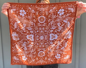 COLORADO WILDFLOWERS 21x21” bandana - rust orange / state lover gift / botanical illustration / wildflower neckerchief / floral headscarf