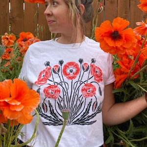 POPPY tshirt - botanical line art / floral top / cottagecore / dark mori kei unisex short sleeve graphic t shirt