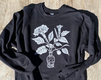 DATURA & POISON BOTTLE sweatshirt - green witch / moonflower / witchy aesthetic / baneful herbs crewneck sweater