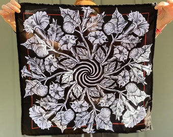 DATURA SPIRAL 21x21” bandana - sacred moonflower / green witch / witchy kerchief