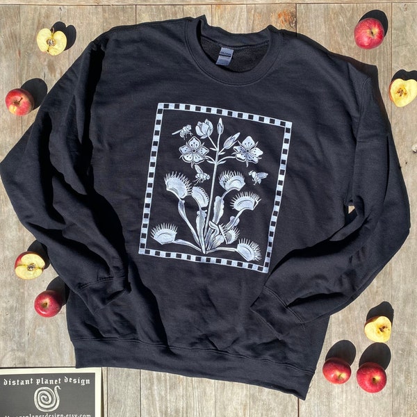 Sudadera VENUS FLY TRAP - CARNIVOROUS PLANT ART / COTTAGECORE / MORI KEI / ILUSTRACIÓN BOTÁNICA SUÉTER UNISEX CREWNECK